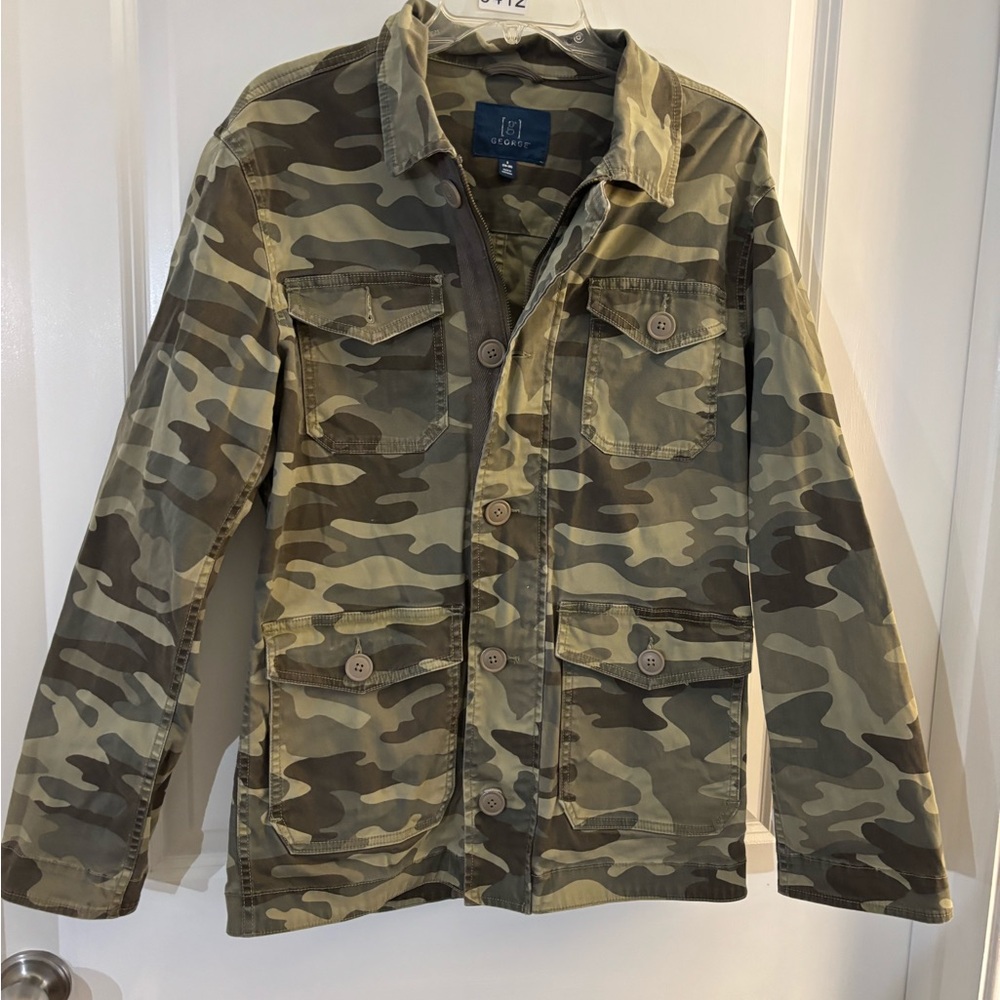 Mens George Camo Utility Jacket - Olive Green Sz Small